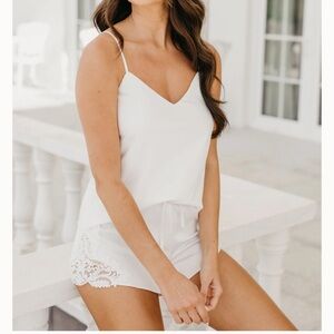 White Lace Trim Cami and Shorts Set